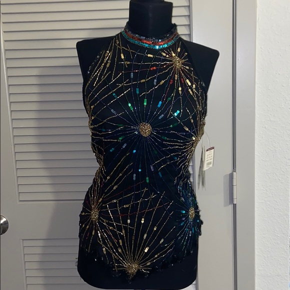 GREAT NEW YEARS TOP!! NWT Vintage Laurence Kazar Beaded Sequin Blouse - Picture 2 of 10